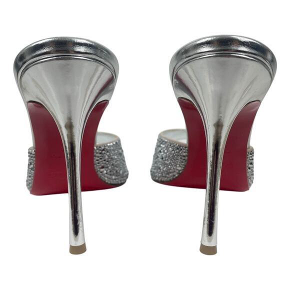 Christian Louboutin Me Dolly Strass 100mm Crystal Mules Silver Size 38 - Picture 11 of 15